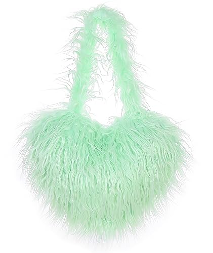 Solyinne Women's Faux Fur Shoulder Bag Fleece Retro Hobo Handbag Fluffy Crossbody Bag Bag Love Shape Solid Color Purse Small (19