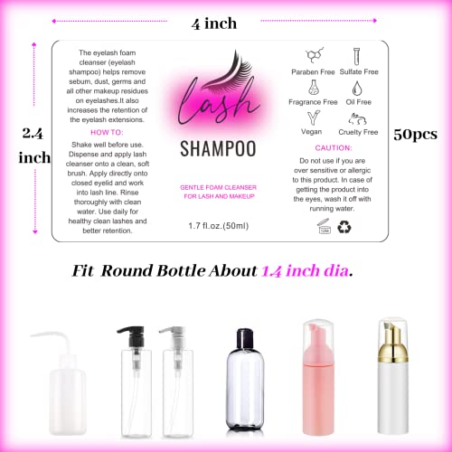 Lash Shampoo Label Stickers for Bottle 50pcs Eyelash Extensions Bath Wash Labels for Foam Pump Dispenser (4 * 2.4", Clear) — view 5