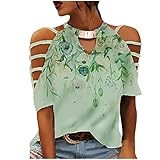Sommershirt Damen 2023 Trendy Kurzarm Baumwolle Rückenfrei Halfter Grafik Lounge Halfter Sexy Bluse Shirt für Damen T8, lindgrün, XXL