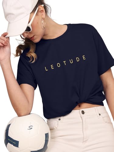 Image of LEOTUDE Half Sleeve Regular Fit Tshirt for Women, Round Neck Half Sleeves Printed Relex Fit Tshirt Tops for Women