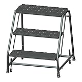 Ballymore 326X Steel Standard Rolling Ladder with Spring Loaded Casters Without Handrails, Expanded Metal Tread, Unassembled, OSHA/ANSI Standard, 3 Steps, 24' Step Width, 10' Top Step Deep, Gray