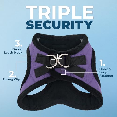 Image of Best Pet Supplies - All Weather Plush, Reflective, No Pull Harness for Small, Medium Dogs, Cats - Secure with Hook & Loop Fastener, Buckle, Double D-Rings - Purple Faux Leather, XS