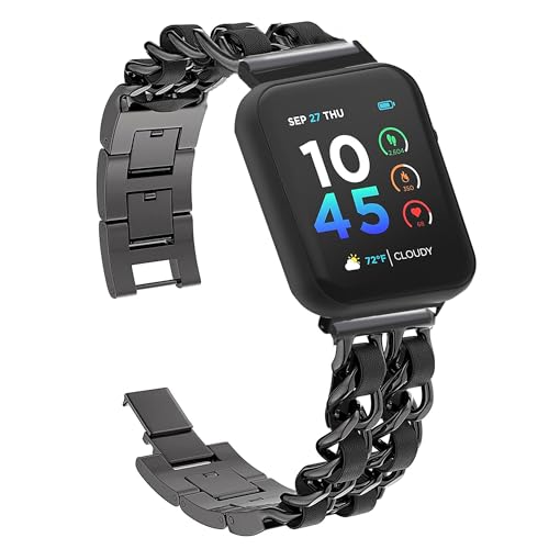Compatible with ITOUCH AIR 4 Bands, 20mm, 24mm Quick Release Jewelry Chain Metal Wristband with Leather Compatible with iTouch Sport 4, Sport 3, AIR 3 40MM, Air 3 44mm, AIR 4 41mm, Air 4 46mm Smartwatch (Black, 24mm size band)