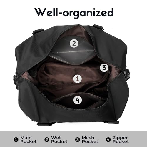 SUNNY BIRD Duffel with Utility Pouch, 40L Weekender Overnight Bag with Shoe Compartment for Travel and Sports (Black)4
