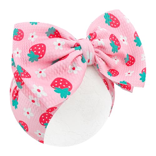 YanJie 7’’ Strawberry Baby Bow for Girl Pink Headbands for Newborn Infant Toddlers Summer Outfits for Baby Girls Daisy Hair Accessories Hair Bows