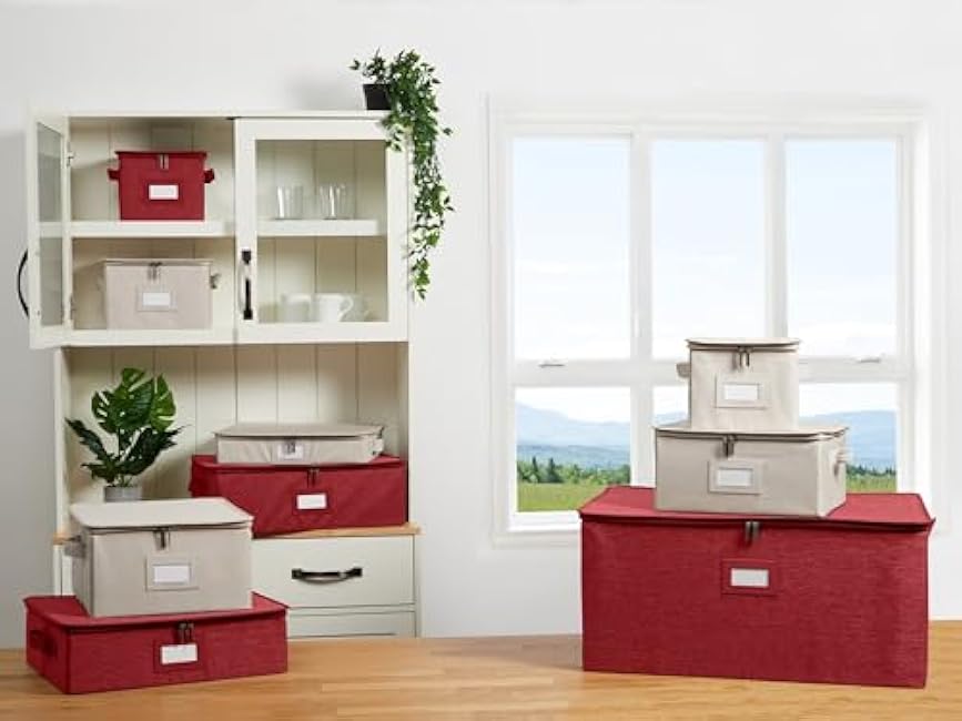 Covermates Platter Serveware Storage Box - Durable Polyester, Dual Zippers, Carrying Handles, ID Window, Kitchen Storage, Red Heather