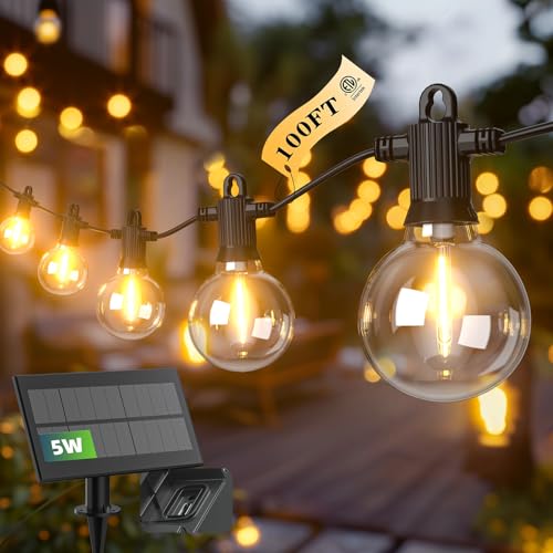 Kawaya Solarbetriebene Lichterkette für den Außenbereich, IP65 wasserdicht, LED-Terrassenlicht mit USB-Aufladung, bruchsichere Edison-Hängeleuchten für Bistro, Café, Hof, Veranda, Camping