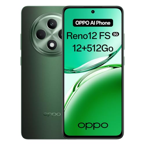 OPPO Reno12 FS 5G 12+512Go, IA Smartphone Android Débloqué, Écran 120Hz 6,67 AMOLED, Dimensity 6300 Téléphone Portable, Caméra AI 50+8+2MP, 5000mAh 45W, Résistance IP64, NFC, Vert
