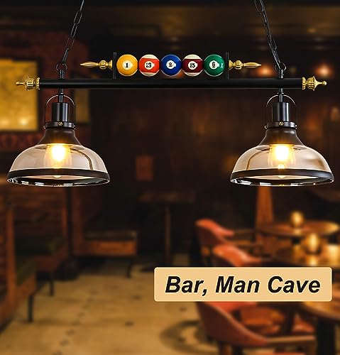 iMeshbean Pool Table Light, 2-Light Pool Table Lighting Fixtures Ceiling Lamp for Game Room Beer Bar Billiard Roon, Real Billiard Ball Design Billiard Pendant Lamp,2 Glass Shades - Thumbnail 7