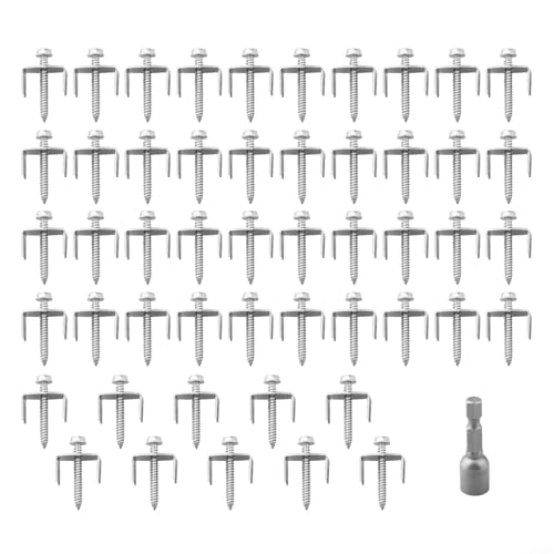 50PCS 304 Stainless Steel Fence Staples for Softwood and Woven Fencing, Long-Lasting Rust Resistant Fasteners with Screws and Hex Adapter