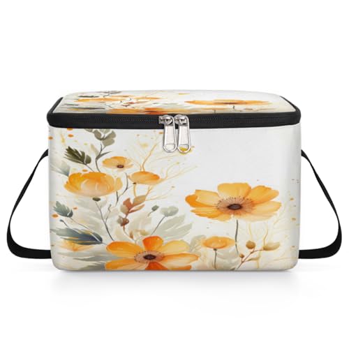 GzLeyigou Yellow Floral Lunch Bags for Women Men 9 Cans, Hot & Cold Food Delivery Bag Insulated Grocery Bag Insulated Lunch Box Flowers Cooler Bag for Office Work Picnic Beach