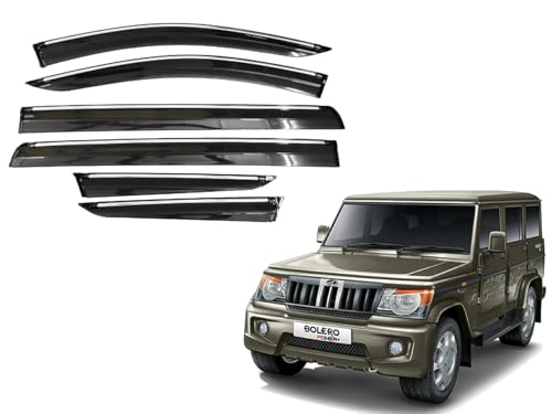 Image of CAR SAAZ Chrome Line Door Visor for Bolero SLX(2011-2020)(Set of 6Pcs) | Rain Guard | Wind Deflector