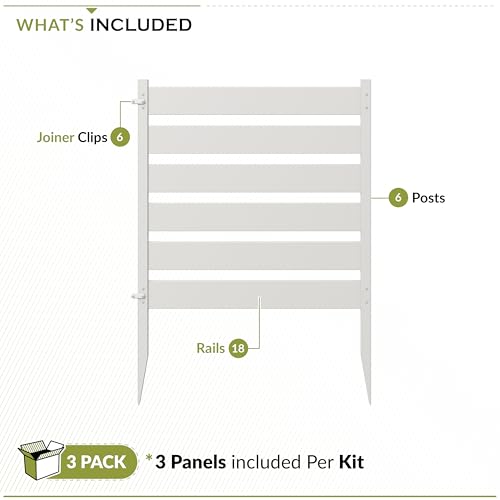 26in H x 24in W (3 Panels) No Dig Zippity Maui Fence Kit, White Vinyl Fence Panel, Temporary Outdoor Border for Garden, Easy Install DIY Fence for Backyard, Patio, & Deck, White Garden Fence, ZP19065