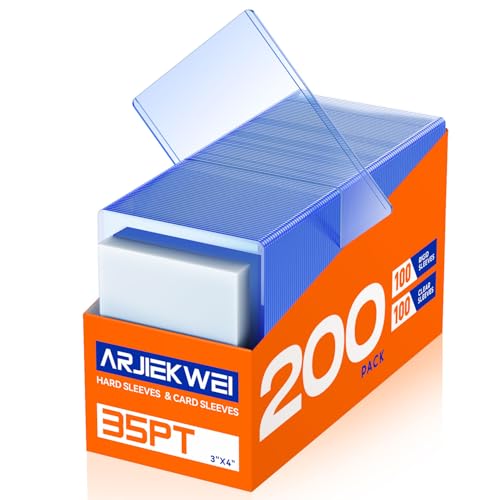 Image of 200 Pack Card Sleeves Hard Plastic, Arjiekwei 3 inchX4 inch Baseball Cards Protectors Plastic, Premium Card Holder for Trading Sports Baseball Football Game Cards (100 Hard + 100 Soft)