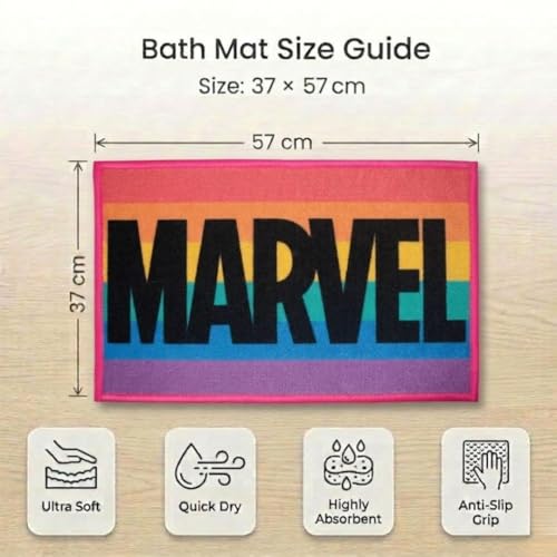 Image of Athom Living Premium Anti Slip Printed Kids Bathmat, Durable Nylon Fabric, Soft Texture, Easy to Clean, Stylish Home Decor Mat for Doorway & Kids Room, 37x57 cm, Multicolor (Marvel-Rainbow Colour)