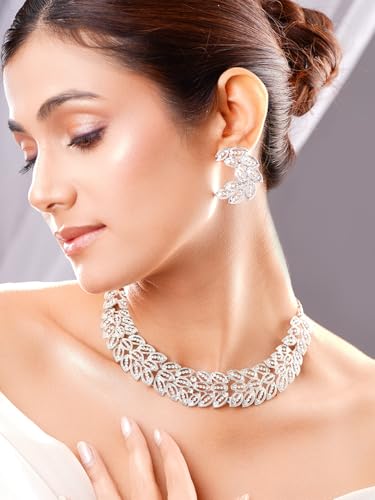 Image of Rubans Necklace Set American Diamond Cubic Zirconia Jewellery Gift for Women & Girls
