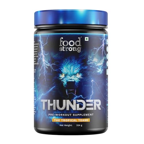 Image of Foodstrong Thunder Pre-Workout Supplement | Energy, Pump, Focus & Strength | Tropical Tease Flavour | 60 Servings | 324 g