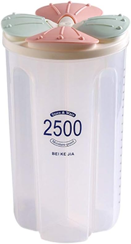 Food Storage Sealed Storage Box Crisper Grains Food Storage Tank Household Kitchen Food Containers for Dry Cereals Measure Cups Kitchen Tool Fresh-Keeping Box (Color : Green2.5L) (Multi)