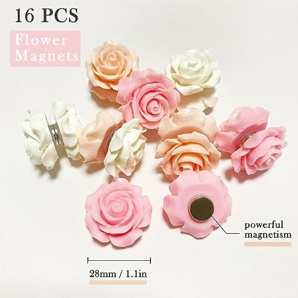 16 adhesivos para refrigerador de flores 3D, calcomanía para refrigerador rosa, imán de cocina de oficina, imán de casillero, imán de pizarra blanca de hierro (rosa 2)