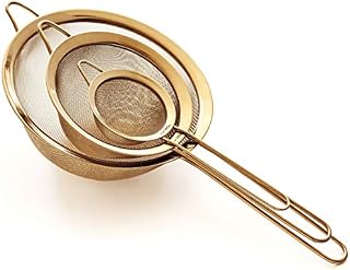 Proto Future Sieve Set Premium Fine Mesh  304 Stainless Steel (18/8)  8.5/14/20cm  Sturdy Kitchen Sieves and Strainers (Gold)
