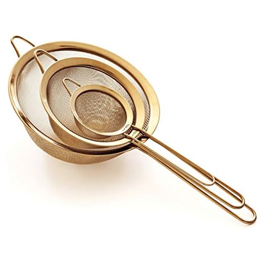 Proto Future Sieve set premium fint nät – 304 rostfritt stål (18/8) – 8,5/14/20 cm – robusta kökssiktar och silar (guld)