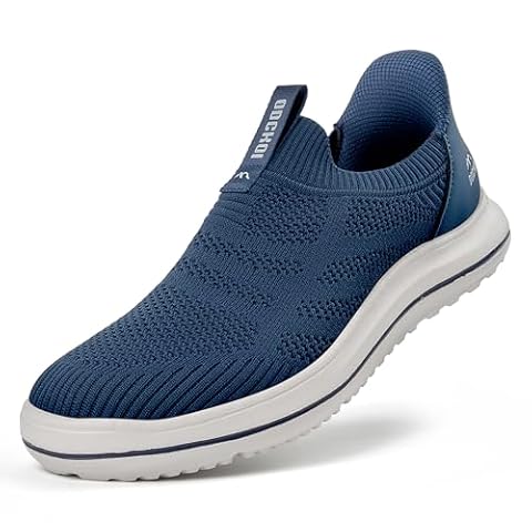 ODCKOI Slip on Sneakersy męskie – wsuwane męskie lekkie buty wsuwane, oddychające, bez sznurowadeł, lekkie buty sportowe z siateczki, wygodne buty rekreacyjne, 1642 ciemnoniebieski, 46 EU