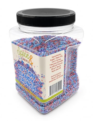 Image of Cotton Candy Crunch 2.5 lb | Dessert Topping & Decoration for Ice Cream, Sundaes, Cakes, Cupcakes, Milkshakes & Frozen Yogurt | Bulk Reusable Bottle | Dasher's Spice & Beans
