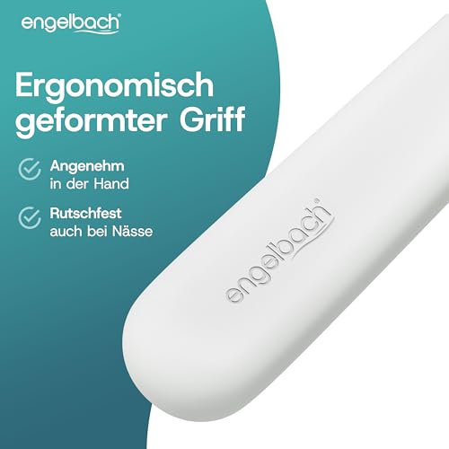 Engelbach® Duschabzieher - streifenfreies Abziehen ohne Quietschen – ergonomischer Abzieher Dusche mit rutschfestem Griff - Fensterabzieher, Inkl. 2 Halterungen, 28cm, weiß