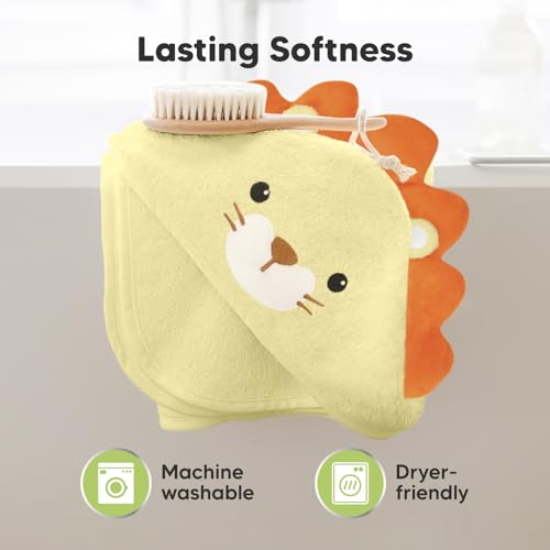Image of KeaBabies Hooded Baby Towel for Newborn, Baby Bath Towels (Lion, 35x35) | Viscose Derived from Bamboo, Large Baby Towels with Hood, Boys, Girls, Toddler, Soft Absorbent Baby Bath Essentials