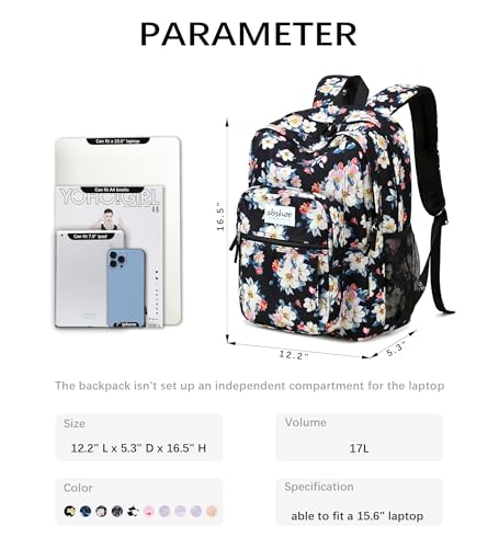 Image of abshoo Classical Basic Floral Womens School Backpack For College Teen Girls Water Resistant Bookbag (Floral Black A)
