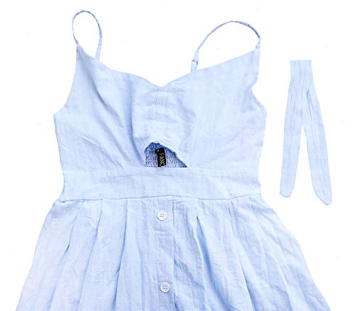 Image of ECOWISH Women 2026 Summer Dresses Tie Front V-Neck Spaghetti Strap Button Down A-Line Backless Swing Midi Dress