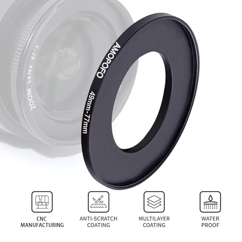 Image of 49mm to 77mm Step-Up Ring Filter adapter /49mm to 77mm Camera Filter Ring ;Compatible All Brands 49 mm Lens and 77 mm UV,ND,CPL,Metal Step Up Ring