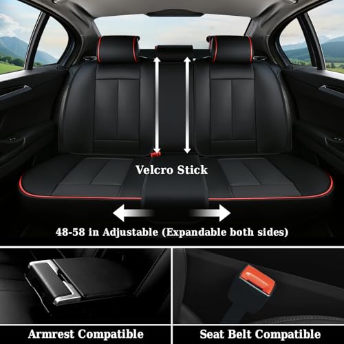 Image of Coverado Universal Seat Covers Full Set, 5 Seats Universal Seat Covers for Cars, Waterproof Nappa Leather Car Seat Covers with Head Pillow, Auto Protectors Fit for Most Pick-up Truck, Black&Redline