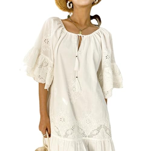 white christmas dresses Girl White Beach Dress Portrait Summer Vacation Lace Flower girl