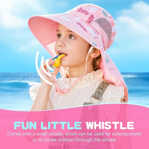 Image of SNOWIE SOFT Wide Brim Sun Hat for Kids Girls with Neck Flap Shawl, UPF 50+ Adjustable Chin Strap Sun Protection Hat for Girls 2-10 Years Old, Summer Breathable Sun Visor Hat Windproof Beach Hat
