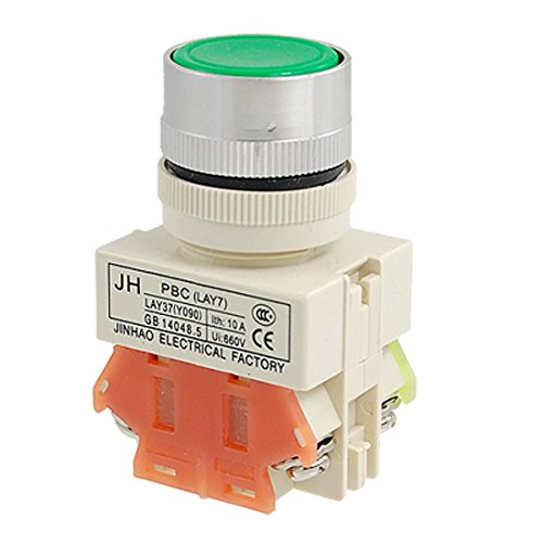 Sourcingmap AC 660V 10A Green Sign Latching Push Button Switch 22mm 1 NO 1 NC 4 Terminal