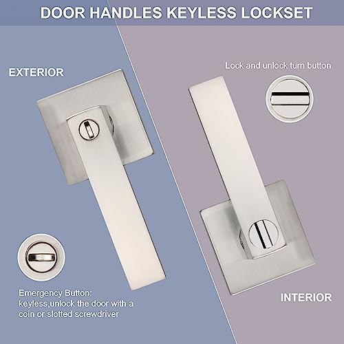 Door Lever, Heavy Duty Interior Door Handles for Bathroom & Bedroom Privacy Door Lock Handle Keyless Door Knobs in Satin Nickel for Right & Left Sided Doors, 2 Pack