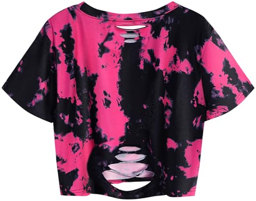 Image of Avanova Women Skull Finger Graphic Distressed Tee Shirt Ripped Short Sleeve Crop Tops