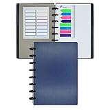 Eleven Discs Discbound Notebook, Junior Size, Faux Leather Cover, 120 gsm Heavyweight Paper, Includes 50 Dot Grid Sheets, 5 Tabs, Page Flags (Navy Blue)