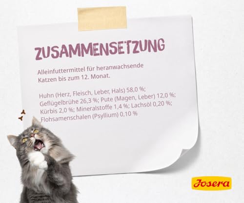 JOSERA Nassfutter Kitten Chicken (12 x 85 g) | Kitten | Premium Katzenfutter nass für wachsende Katzen | Huhn & Kürbis | mit Lachsöl | getreidefrei | Anti-Haarballen | Alleinfutter | 12er Pack