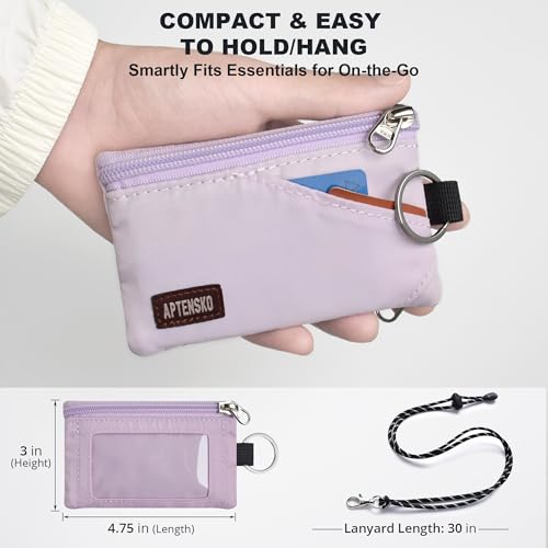 Image of RFID Blocking Travel Wallet with Adjustable Lanyard, Small Nylon Zipper Pouch and Badge Holder for ID, Credit Cards, Cash, Keys, Commuters (Soft Lilac)