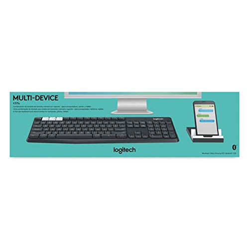 Teclado sem fio Logitech K375s com Suporte para Smartphone, Conexão USB Unifying ou Bluetooth com Ea