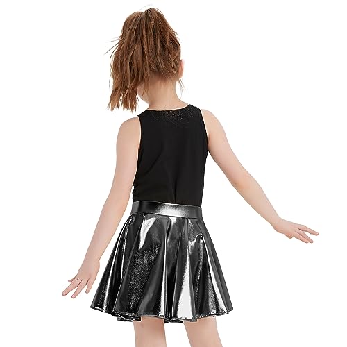 Eccbox Girls Metallic Skirt Sparkle Shiny Dance Disco Flared Pleated A-Line Mini Skater Skirts With Sunglasses thumb #5