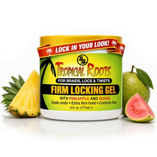 Bronner Bros Tropical Roots Firm Locking Gel – Extra Firm Hold Braiding Gel for Braids, Locs, Twists & Starting Locs – For Frizz Control, Moisture & Shine, With Pineapple & Guava Extracts, 6 fl oz