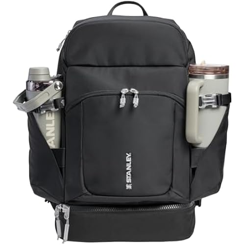 STANLEY Vitalize Backpack | Gym, Work & Travel Bag with Laptop Sleeve | Expandable Bottom Compartment | Tumbler & Water Bottle Pockets | Durable Recycled Fabric | Black