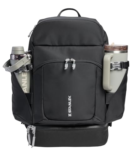 STANLEY Vitalize Macro Method Backpack | Gym, Work & Travel Bag with Laptop Sleeve | Expandable Bottom Compartment | Tumbler & Water Bottle Pockets | Durable Recycled Fabric | Black