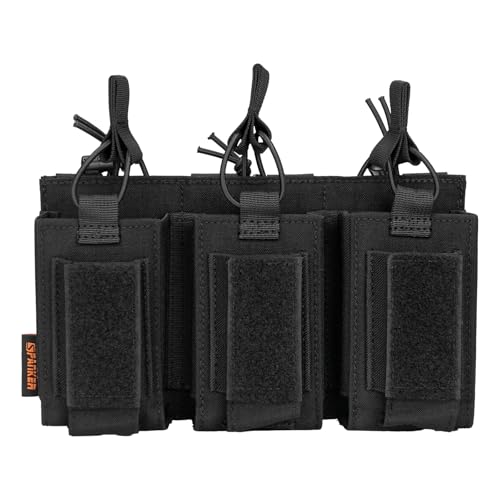 EXCELLENT ELITE SPANKER Open-Top Single/Double/Triple Molle Mag Pouch for M4 M14 M16 AK AR Elastic Rifle Magazines for Pistol Mag Pouch(Black)