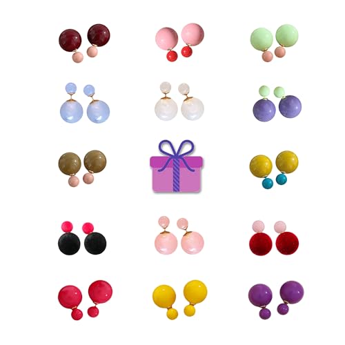 Multi Pairs Double sided Earrings with Front-Back Stud Double Ball Earrings in Various Styles and...