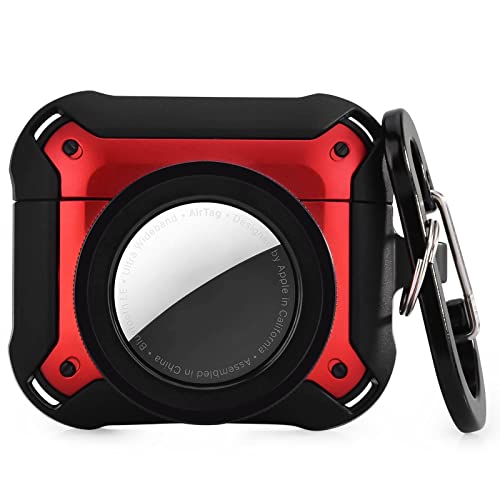 VISOOM AirPods 3 Hülle, Stoßfeste Schutzhülle AirPods 3 Case mit Karabiner Kompatibel mit Apple AirPods 3. Generation Ladecase& AirTags[Front LED Sichtbar] Unterstützt kabelloses Ladegerät(Rot) Cover