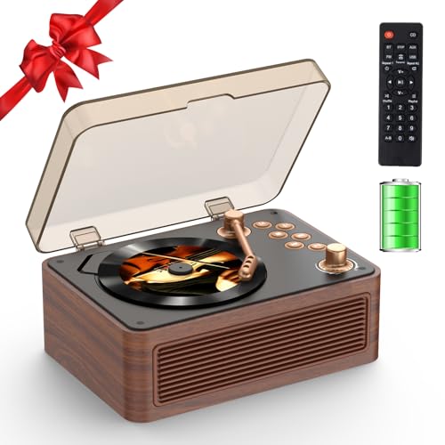CD Player Portable Bluetooth: Kegaudio CD Players for Home with Speakers 3600mAh Rechargeable & Radio & Remote Control Vintage CD-Player Support USB/AUX Playback Headphone Jack (Dark Walnut)